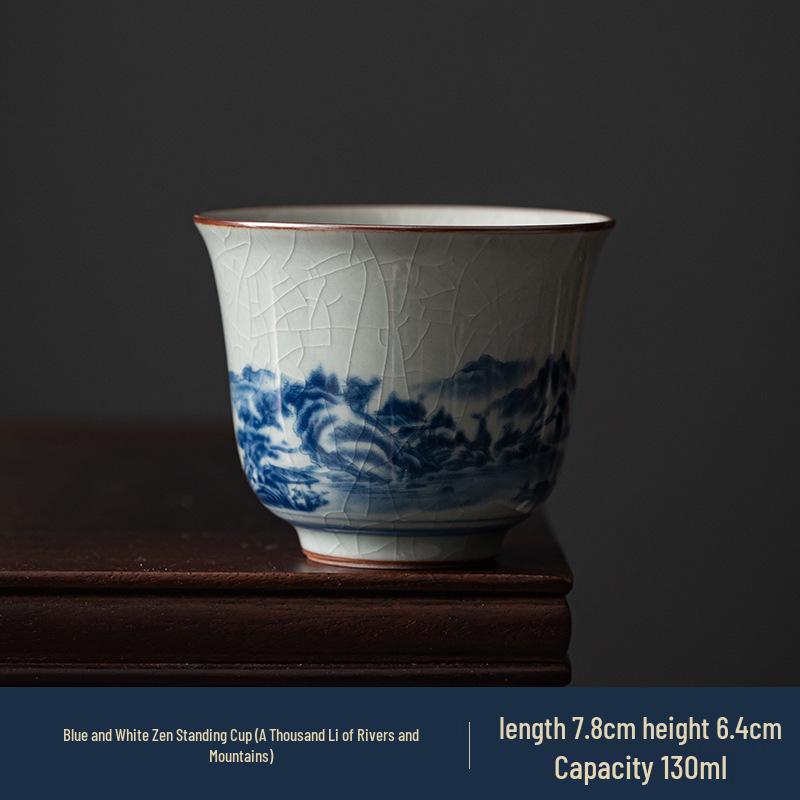 Vintage Blue & White Ceramic Tea Cup – Antique-Style Personal Kung Fu Tea Tasting Cup Gift
