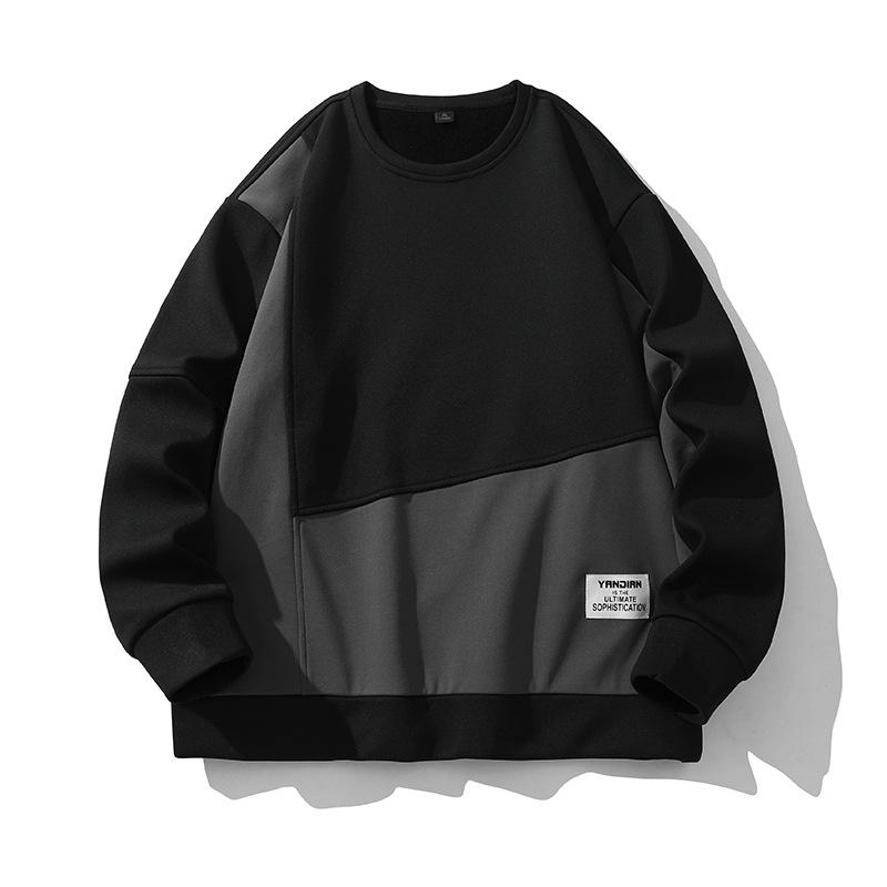 Senior Sense Spliced Round Neck Hoodie Men Autumn and Winter New Korean Version of Fashion Trend Loose Everything Casual Base Shirt