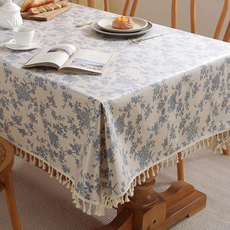 Lexuanxiu Retro Blue Korean Blogger Style Cotton Linen Tablecloth for Photos