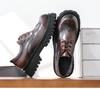 Men's Black Leather Derby Shoes with Thick Sole for Height Increase - British-Style Formal Brogue Round Toe for Weddings and Business.