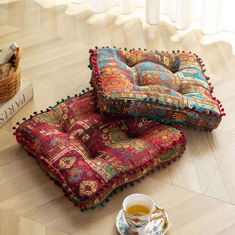 Bohemian Ethnic Style Square Floor Cushion for Balcony or Bedroom