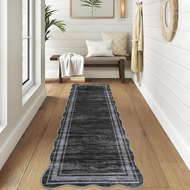 Green Kitchen Carpet Small Fresh Plant Flower Print Runner Fashion Minimalist Machine Washable Foldable Non-Slip Corridor Mat