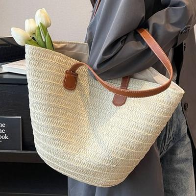 Große Kapazität Gewebte Tasche Damen Neue Lässige Schulter Tragetasche Strandtasche für den Urlaub am Meer