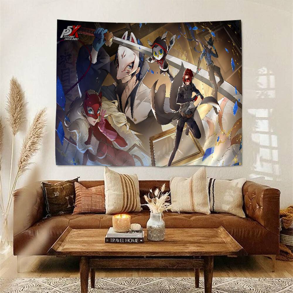 Hot Video PPersona 5 Gaming Anime Tapestry Hippie Flower Wall Carpets Dorm Decor Cheap Hippie Wall Hanging