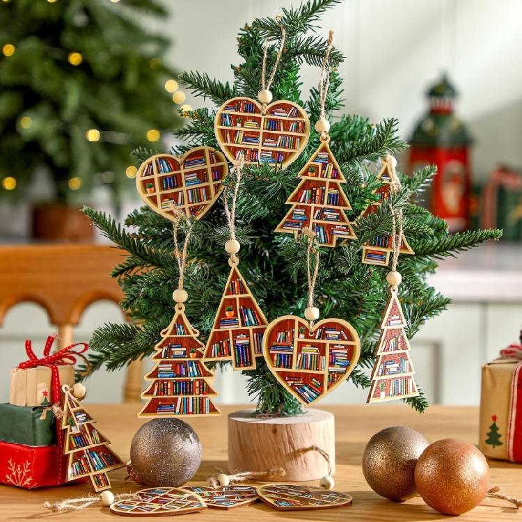 Natural Wood Christmas Hanging Decorations Vintage Inspires Carved Designs Pendant For Indoor Fireplaces Tree