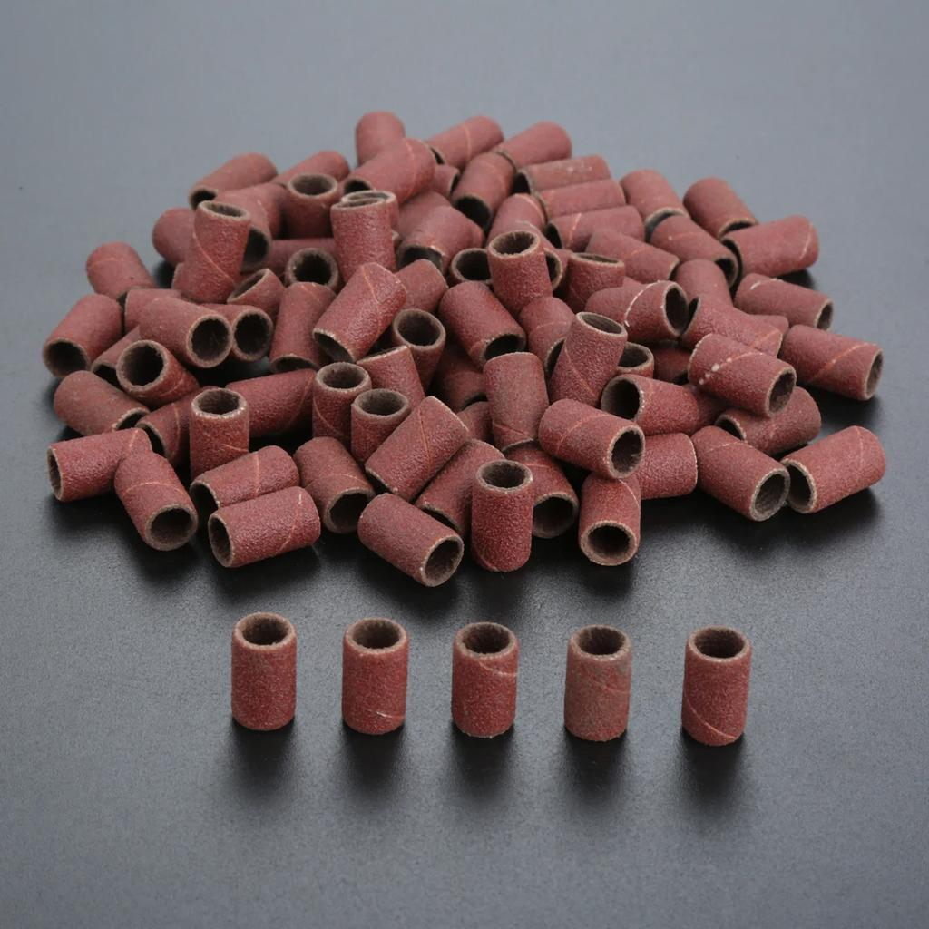 100Pcs 1/4" 6.35mm Drum Sanding Band Nail Drill Bits Power Tool Grit 80 120 180 240 320 600 for Manicure Pedicure Polishing Tool