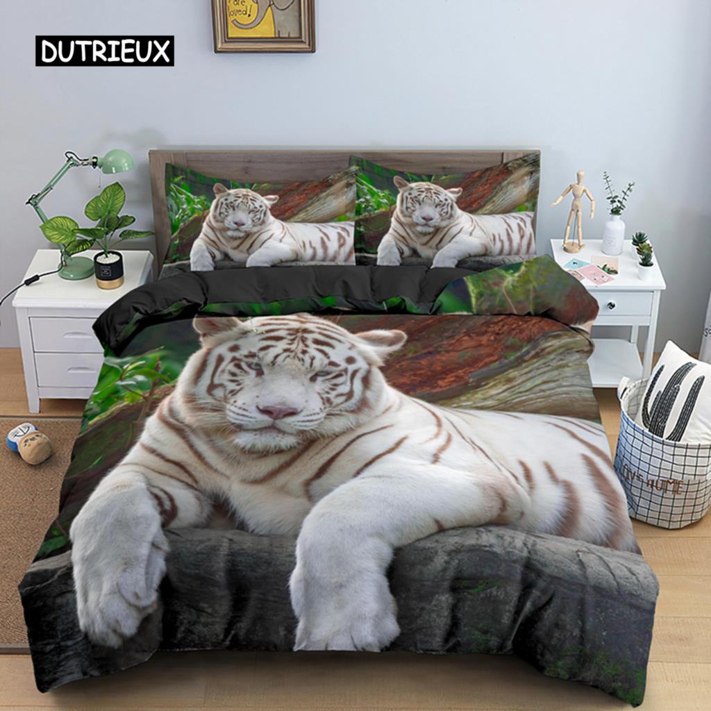 Tiger Duvet Cover Soft Comforter Cover Microfiber Animal Bedding Set Tiger Pattern Quilt Cover for Room Decor 2/3Pcs Bedclothes