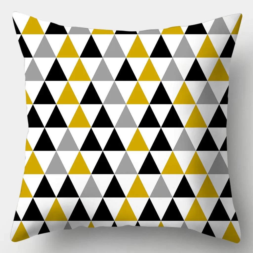 Taie d'oreiller carrée à carreaux rayés jaunes, housse de canapé, coussin de fouille créatif, 45cm x 45cm