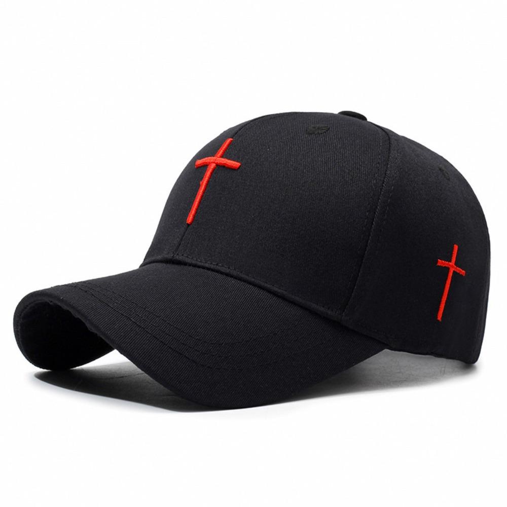 Cross Embroidered Baseball Hat Adjustable Show Face Small Duck Tongue Cap UV Protect Breathable Sunshade Hat Spring And Autumn