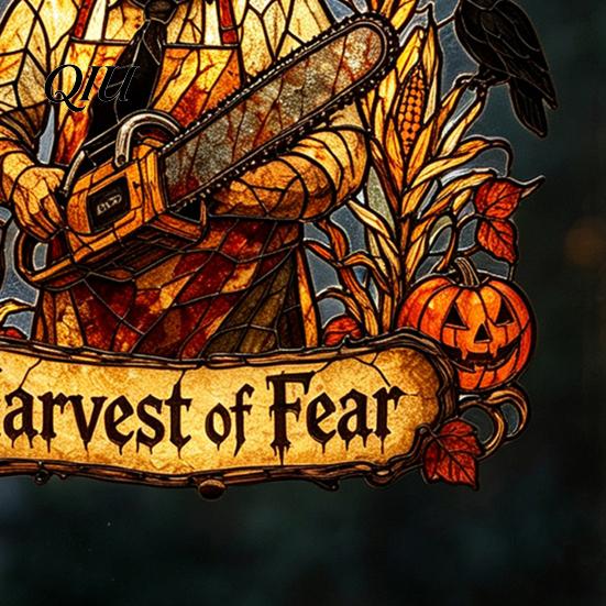 Translucent Pumpkin Crow Dead Tree Signs Halloween 2D Horror Window Hanging Decor, Acrylic Glowing Suncatcher with Outdoor Waterproof