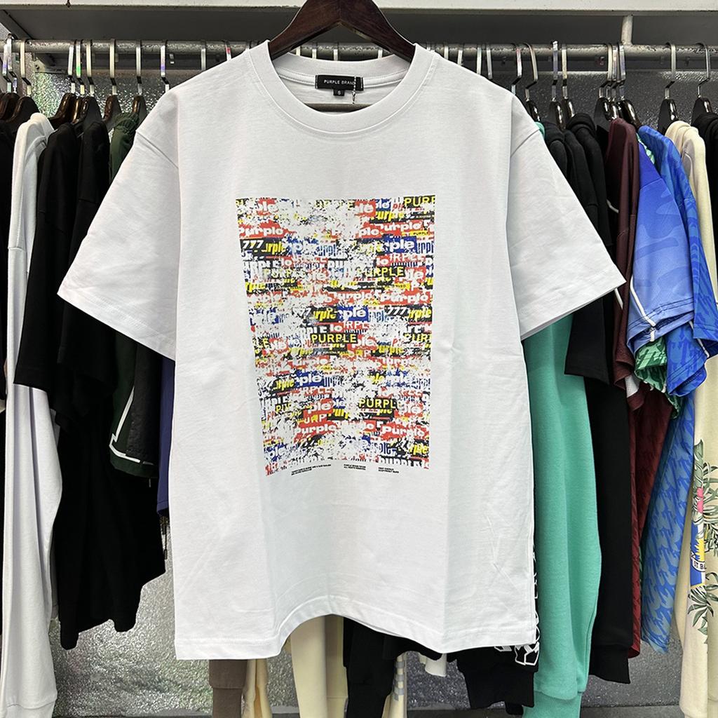 PURPLE letter print crew neck pullover short-sleeve 2023 summer new European and American trendy brand T-shirt collection tops