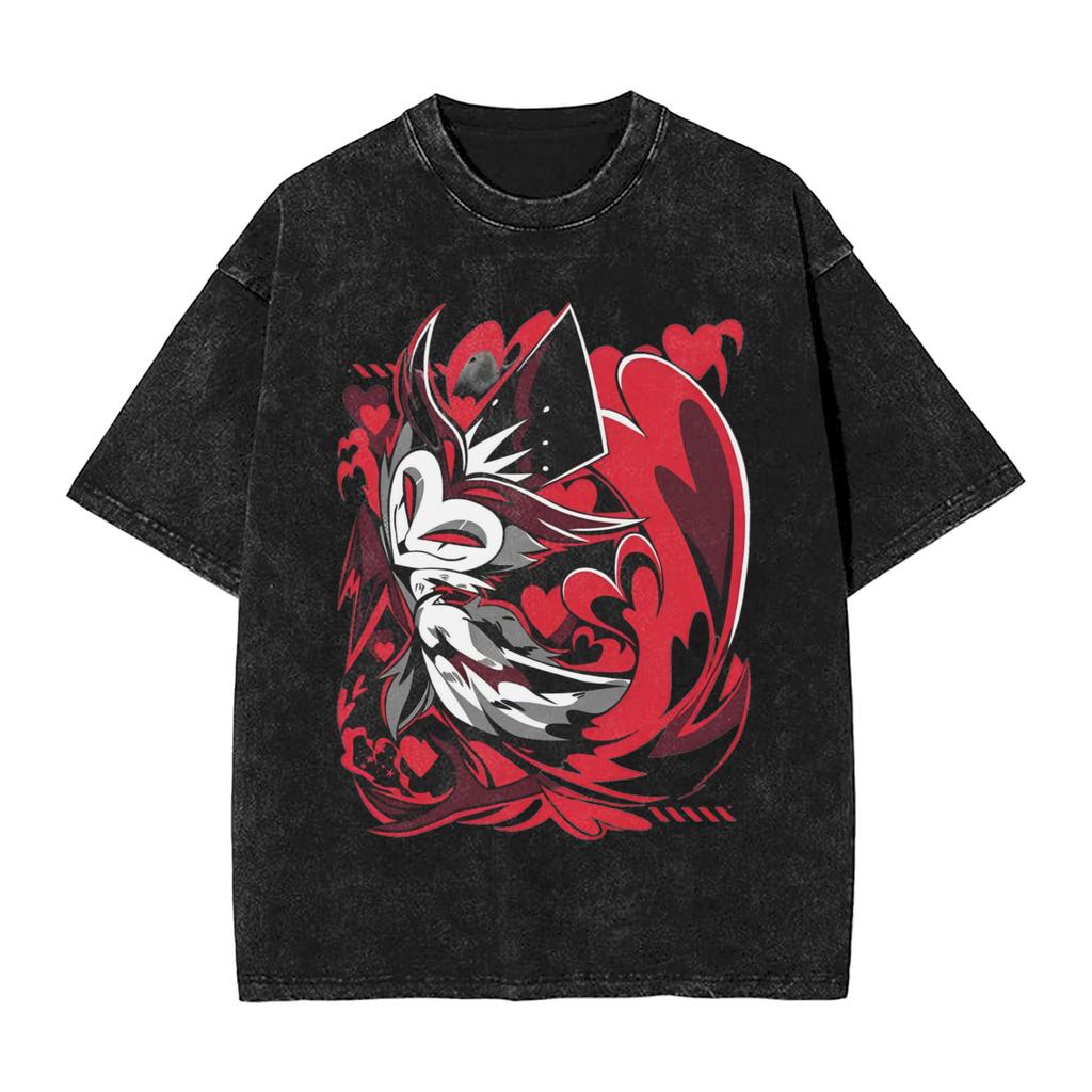 T-shirt con Stampa Cartone Animato Helluva Loona Hip Hop Poliestere Lavato Oversize Comportamento Malizioso Abbigliamento Uomo Donna Magliette a Maniche Corte