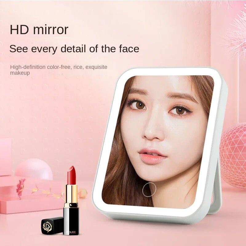 Led Makeup Mirror with Lamp Desktop Internet-famous Women's Light-filling Portable Small Mirror Dormitory Desktop Folding Portab