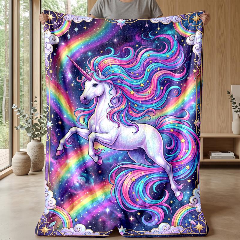 Unicorn Rainbow Fantasy Theme blanket Lightweight Warm Flannel Blanket Decorative Throw Blanket for Home Decoration