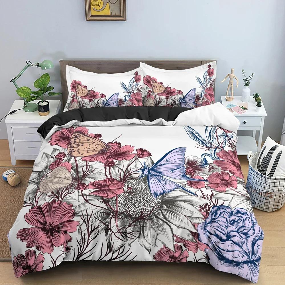 Butterfly Duvet Cover Tropical Plant Pattern Bedding Set Comforter Covers Twin King Size Quilt Cover With Pillowcase Bedclothes
