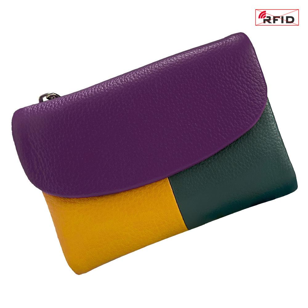 Damen-Clutch aus echtem Leder mit RFID-Schutz: Kurzes Mode-Portemonnaie mit großer Kapazität