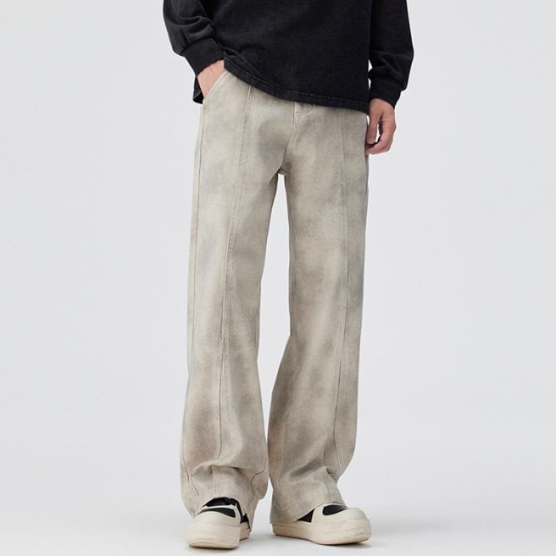 Spring American high street wide-leg dirty pants men's trendy brand loose straight casual pants men's tooling trend