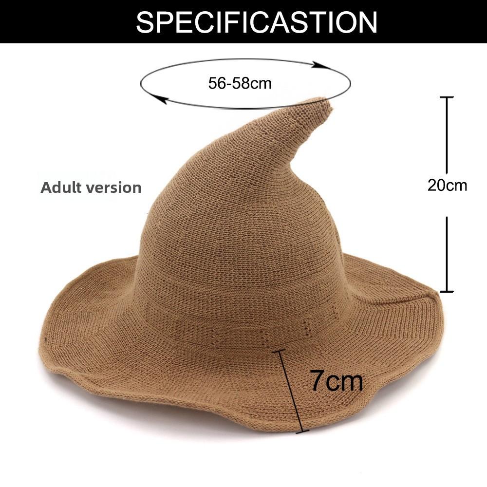 Cotton Knit Pointed Wizard Hat Womens Wide Brim Witch Hat Foldable Bucket Hat