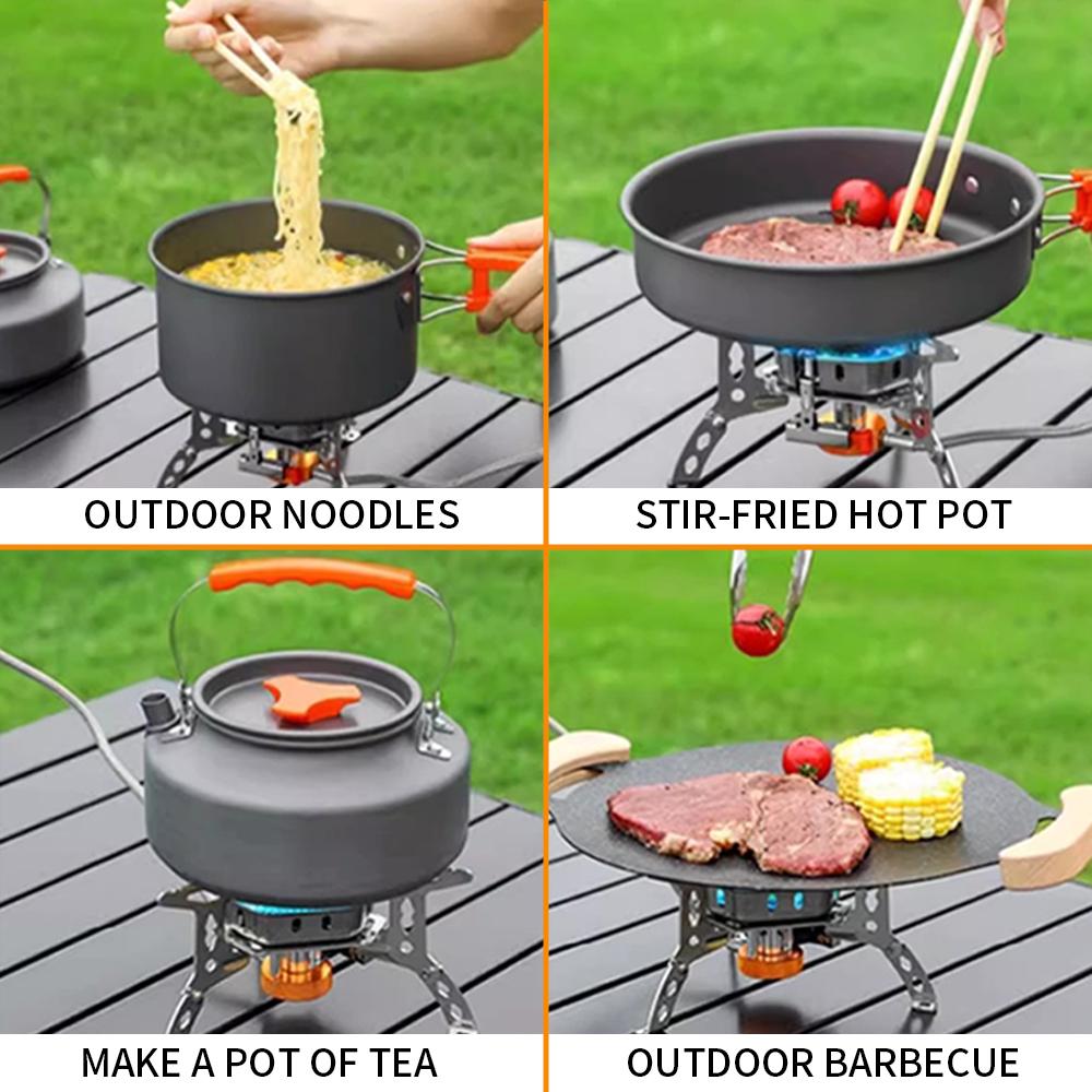 6800W Windproof Camp Stove Camping Gas Stove with Fuel Canister Adapter, Piezo Ignition, Portable Collapsible Stove Burner