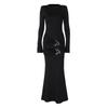 Elegant Ruched Maxi Dress for Women Fashion Sexy Long Sleeve Autumn O-neck Evening Party Dresses