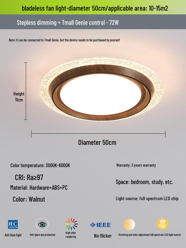 Modern Minimalist Solid Wood Leafless Fan Light - Silent Integrated Ceiling Light for Bedroom and Restaurant