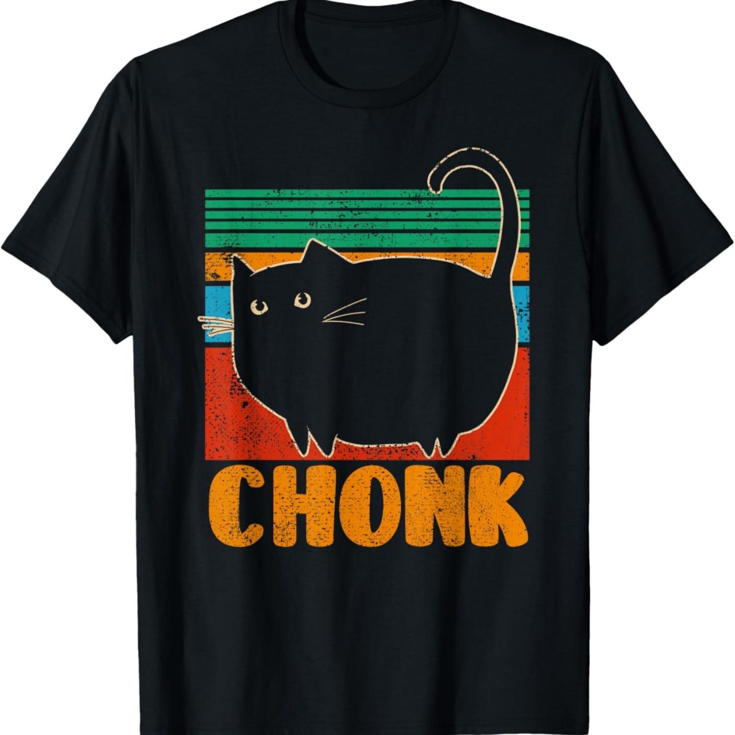 Chonk Cat Funny Retro Style Vintage Cats Chonk Cat Meme T-Shirt S чёрный