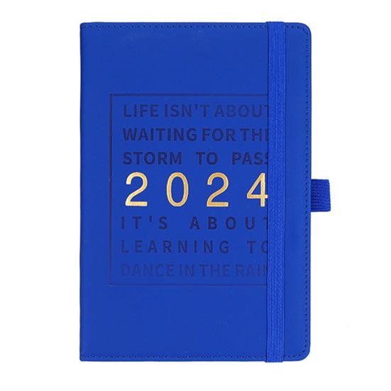 

Обложка из искусственной кожи. Блокнот-планировщик на 2024 год. Блокнот с повесткой дня на 12 месяцев и недели с эластичной застежкой. Серия петель для ручек. синий