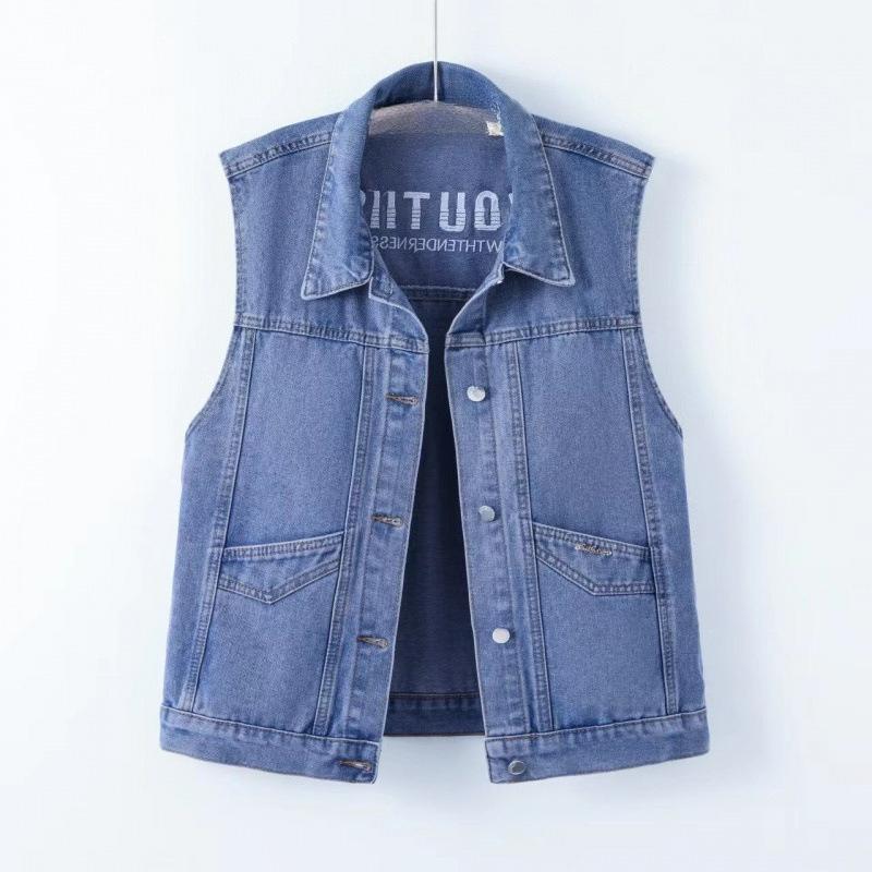 

Large Size Casual Denim Vest Spring and Autumn Loose All-match Pocket Sleeveless Vest Jacket Waistcoat XS синій