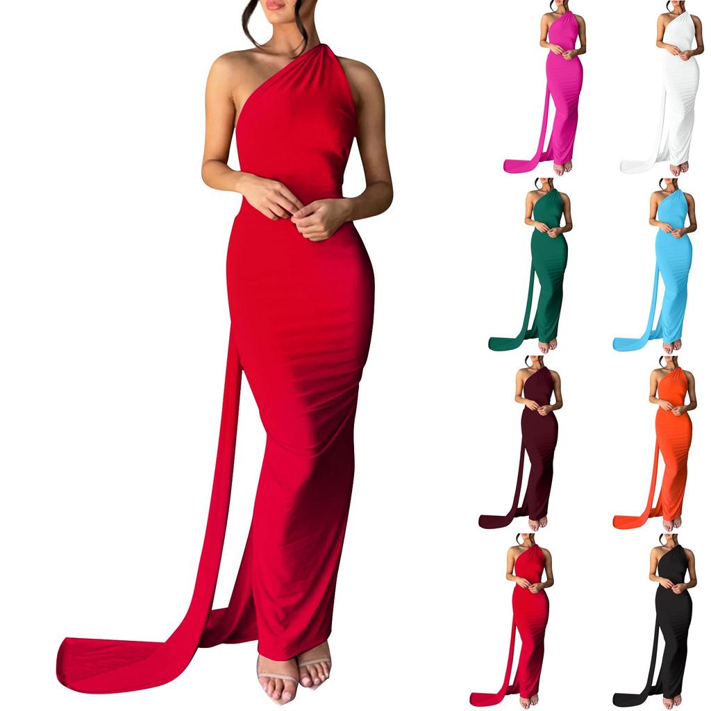 Fashionable And Sexy Women's Summer Backless Pleated Slim Solid Color Sleeveless Dress