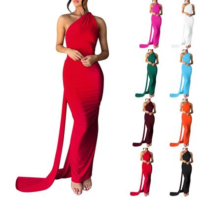 Fashionable And Sexy Women's Summer Backless Pleated Slim Solid Color Sleeveless Dress