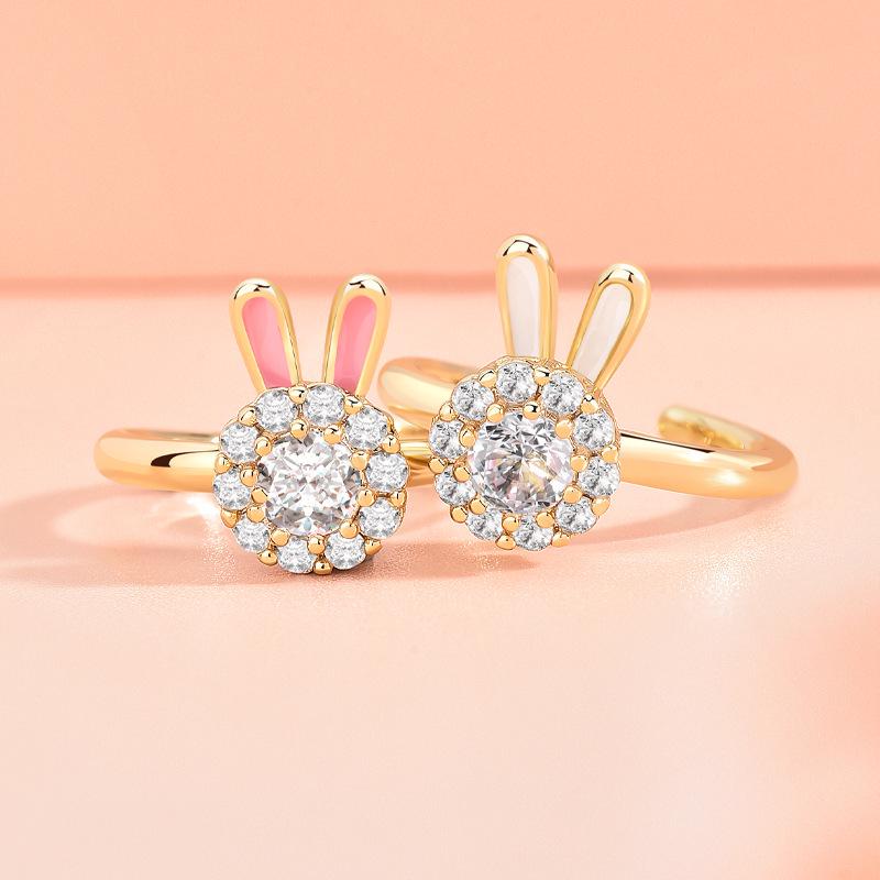 Douyin Women's Cute Rabbit Zirconia Rotatable Open Ring - Light Luxury Niche Design for Index Finger