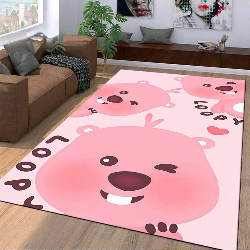 Pink Cartoon Bear Pattern Carpet with "Loopy" Lettering Design Suitable for use as an anti-slip for living room bedroom sofas