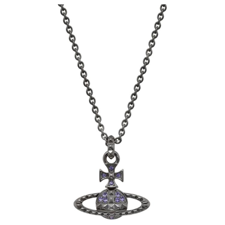 Vivienne Westwood Mayfair Bas Relief Pendant Unisex necklace Gunmetal Purple 8050889826996 Basic Packaging-Dust Bag+Box
