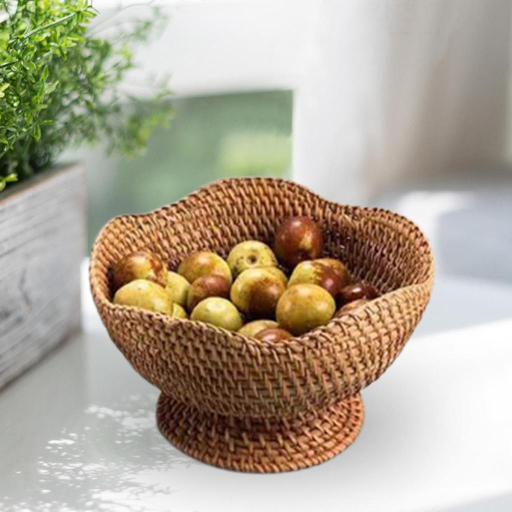 Medium Size Rattan Woven Basket Fruit Plate Small Round Basket For Potato ganizer Wallet Entryway Kitchen Dining Bar Snack
