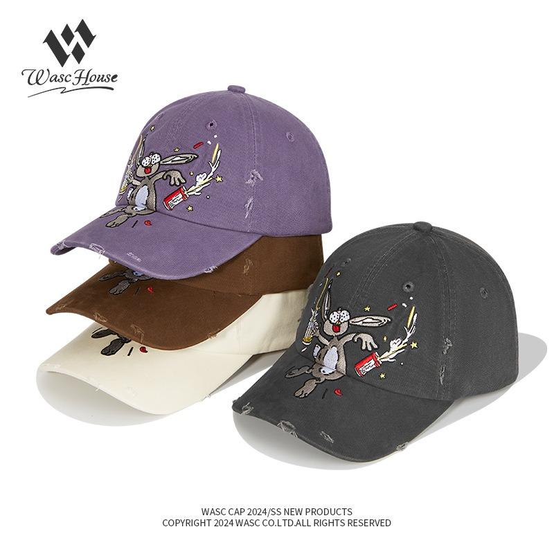 Bugs Bunny retro embroidered baseball cap made old and destroyed peaked cap men's and women's sun hat tide