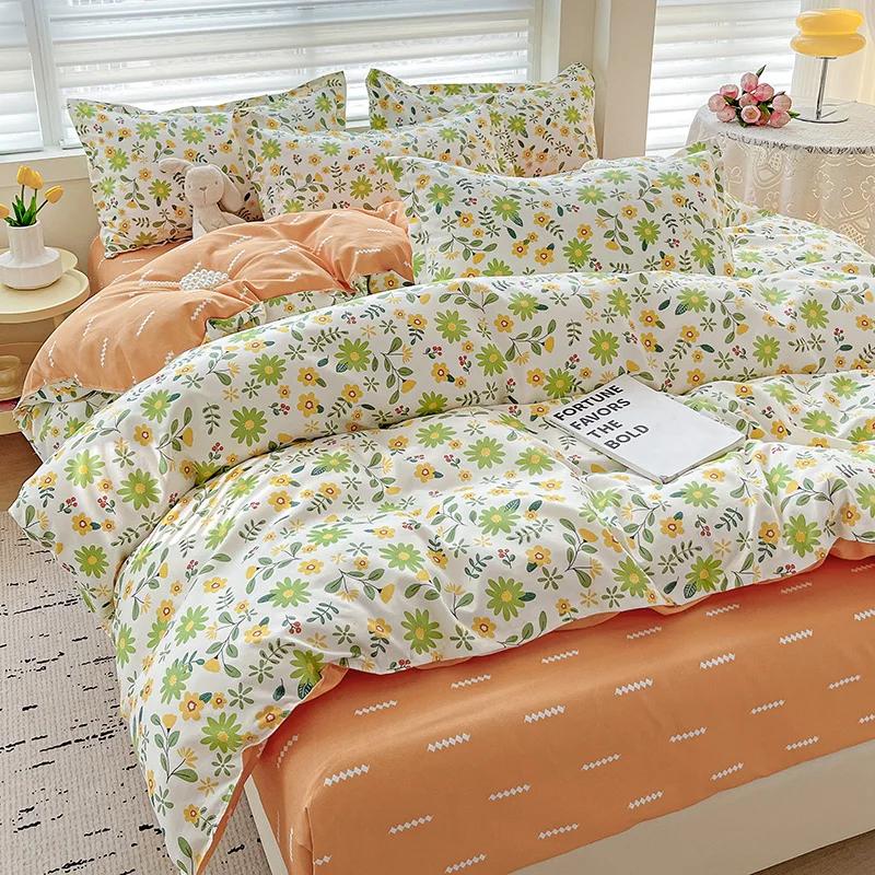 100% Cotton Bedding Set, Four Piece Sheet Set Comfort Set Girly Fresh Style Couple Bed Comforter Set