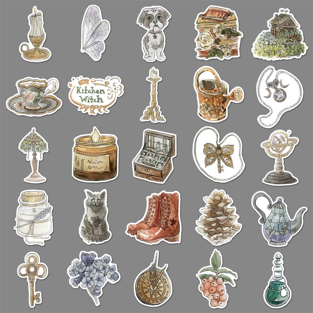 50 Aquarell-Stil Graffiti-Aufkleber Personalisierte Kleine Frische Handgemalte Dekorative Handyhülle Wasserbecher Koffer Aufkleber