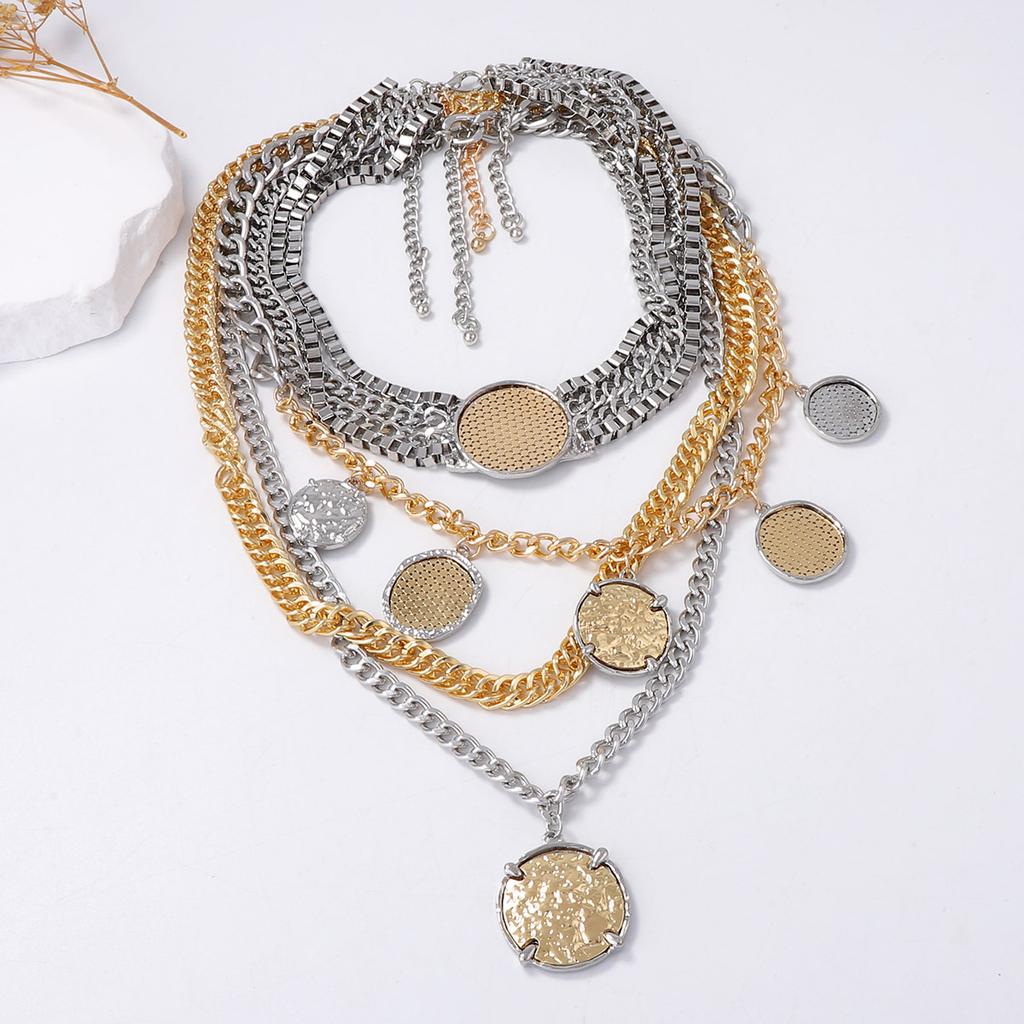 Personality Trend Ladies Geometric Badge Pendant Multi-Layer Chain Necklace Set Hip Hop Punk Style Pendant