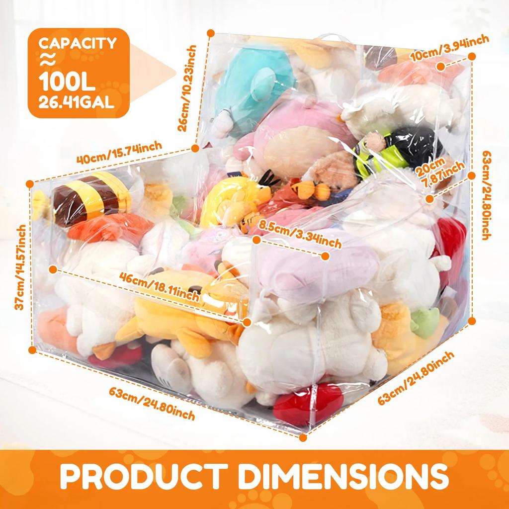 Clear Plush Toys Chair Cover Children Stuffed Animal Bean Doll Storage Bag Seat Extra Large Organizing with Zipper