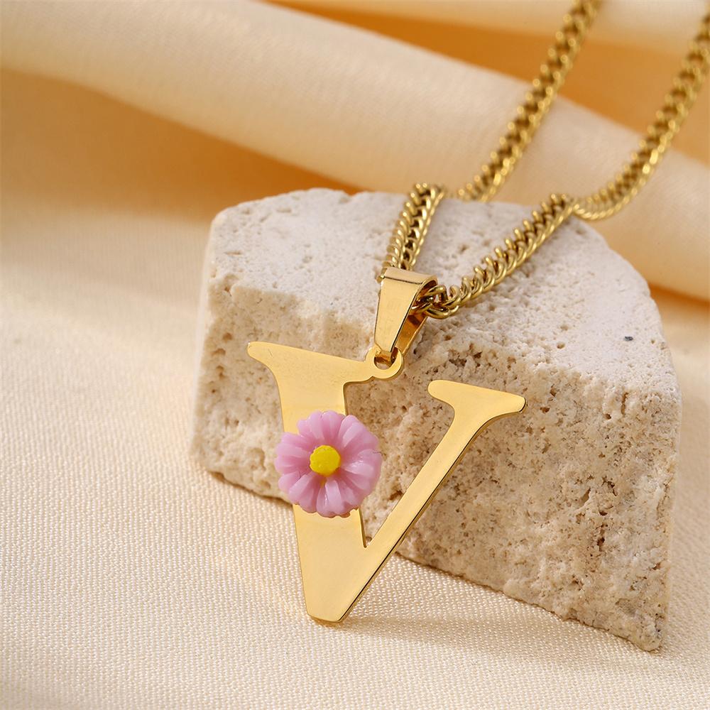 Atoztide Color Flower Initial Letter Pendant Necklace for Women Chunky Alphabet Name Drop Choker Chain Jewelry Mothers Day Gift