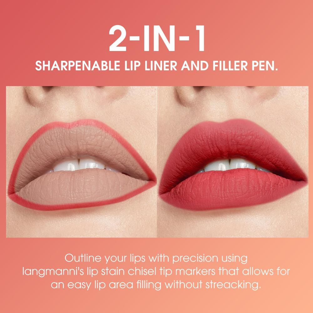 LANGMANNI Neues Produkt Flüssiger Lippenstift Flüssiger Lippenlinienstift Wasserdicht Imprägnierfarbe Dreifarbig Langlebiger Lippenstift