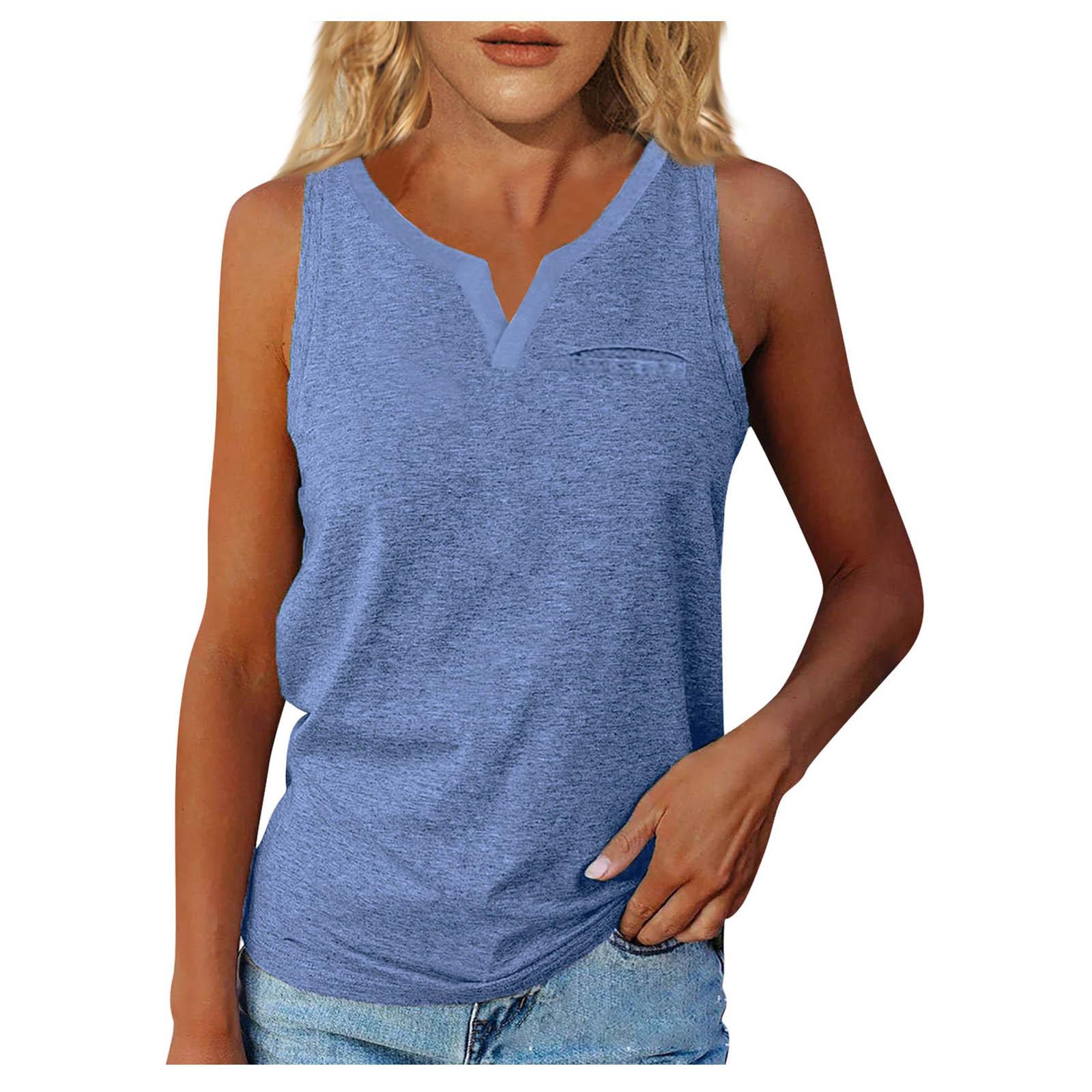 

Летняя женская однотонная футболка без рукавов с v-образным вырезом и карманами с короткими рукавами, повседневная футболка в уличном стиле, топ, жилет M королевский синий