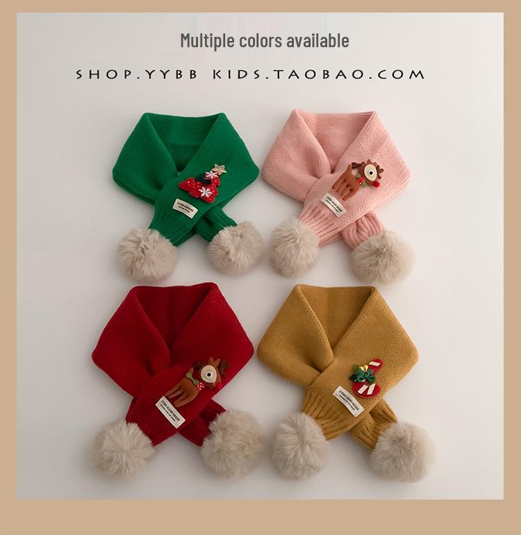 Korean Style Red Knit Scarf for Kids - Christmas 2024 Warm Crossed Neck Warmer