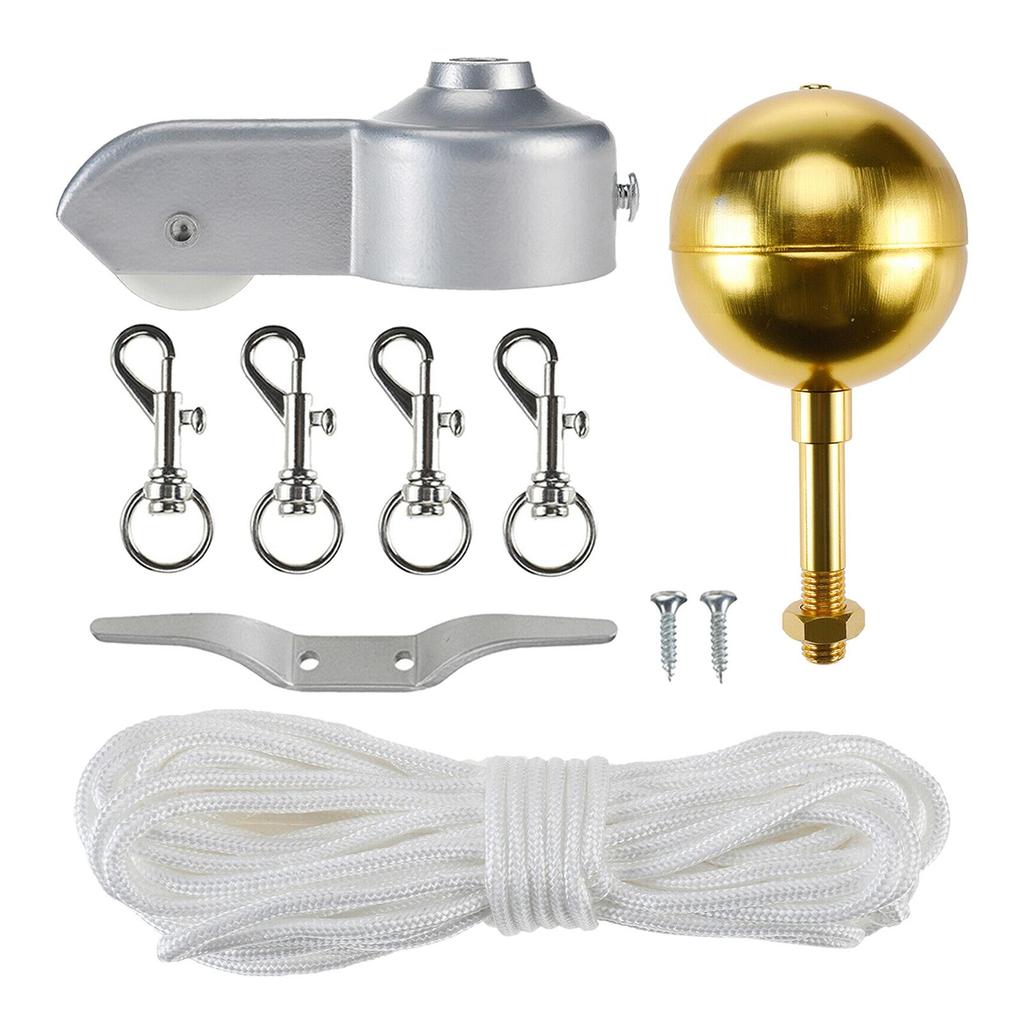 Outdoor Flagpole Hardware Repair '' Topper Gold Ball 4'' Cleat Hook 4pc Flag Clip Hooks
