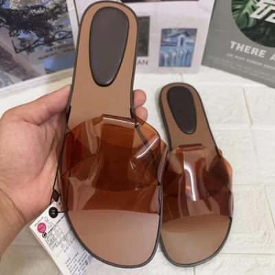 Fashion 2025 Transparent PVC Women Beach Shoes Summer Brand Leisure Open Toe Flat Bottom Ladies Slippers Outdoor Comfort Designer Slides
