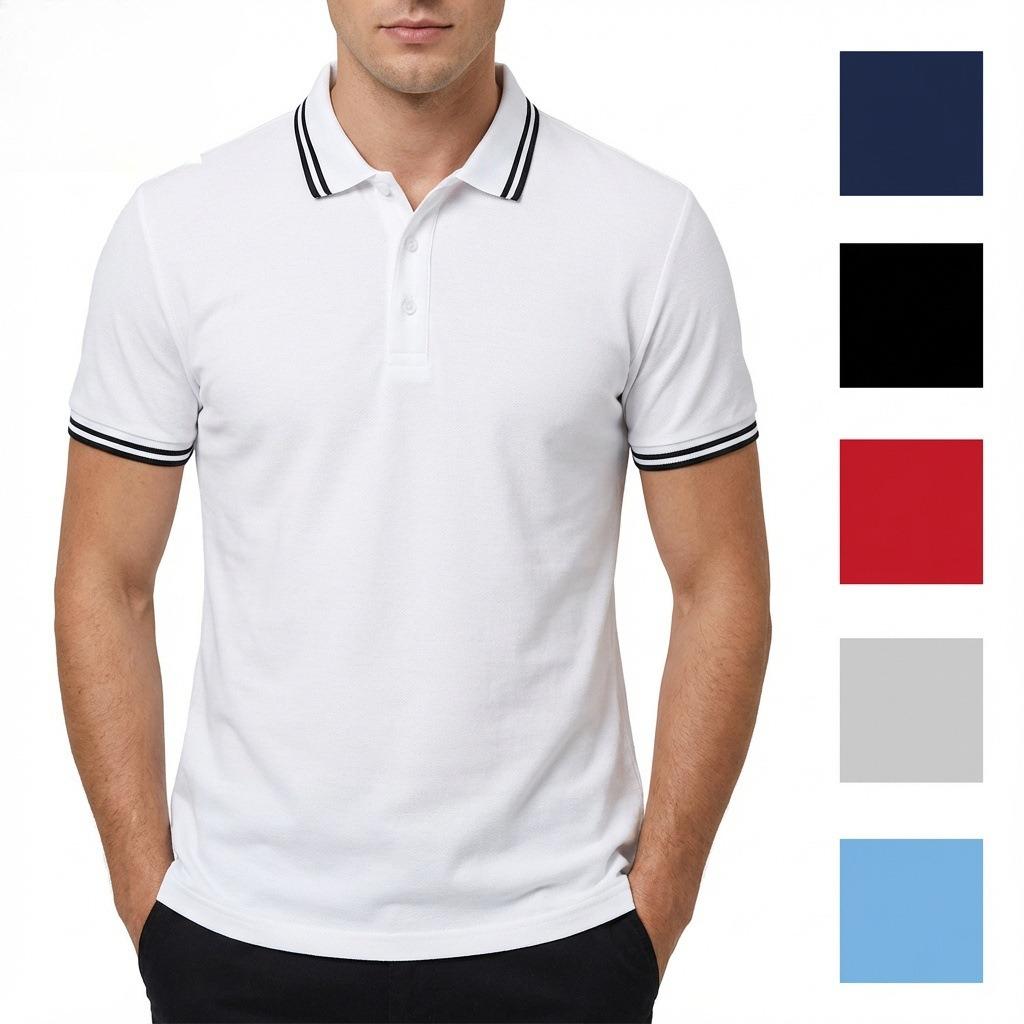 Plain-coloured casual polo shirt with a collar and buttons – men’s sports polo shirt
