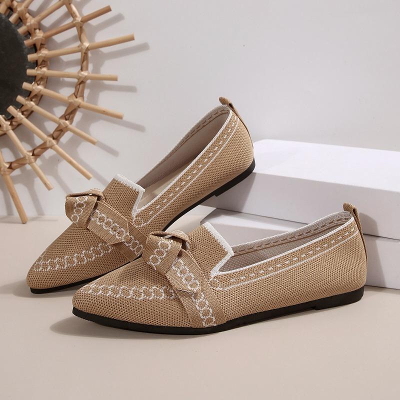 Spot Foreign Trade Thin Pointed Large Size Flat Single Shoes Fly Weaving One Pedal Bow Casual Breathable Women's Shoes