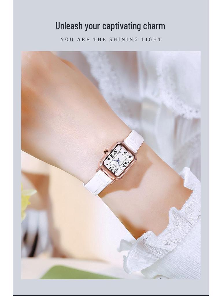Gedi Retro Small Square Dial Ladies Waterproof Leather Strap Quartz Watch