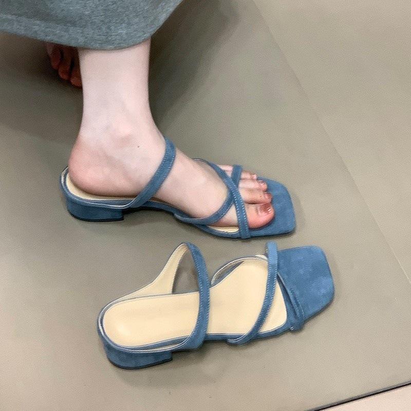 Crossed open-toed sandals for women in the summer of 2025, new thick heels, not tired feet, one-word low heels