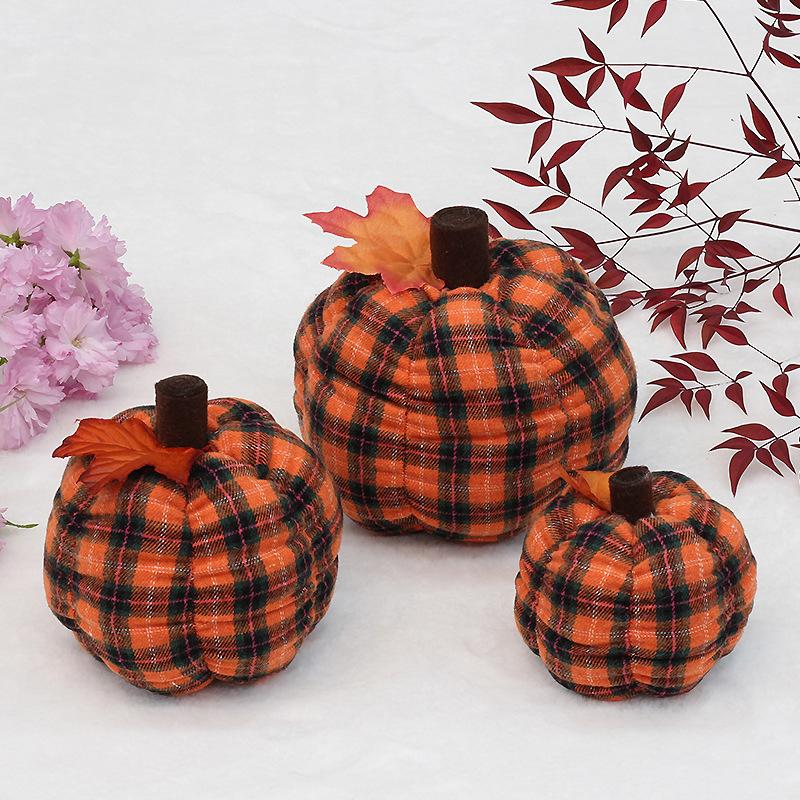 4/5/6in Checkered Fabric Pumpkin PP Cotton Filled Knitted Fabric Small Size Soft Pumpkin Plush Toys